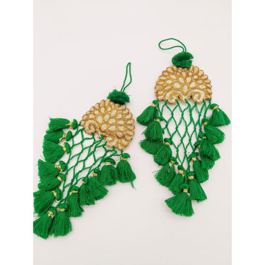 Gold Hand Embroidered Green Tassels Latkans, Indian Tassels, Boho Chic Tassels